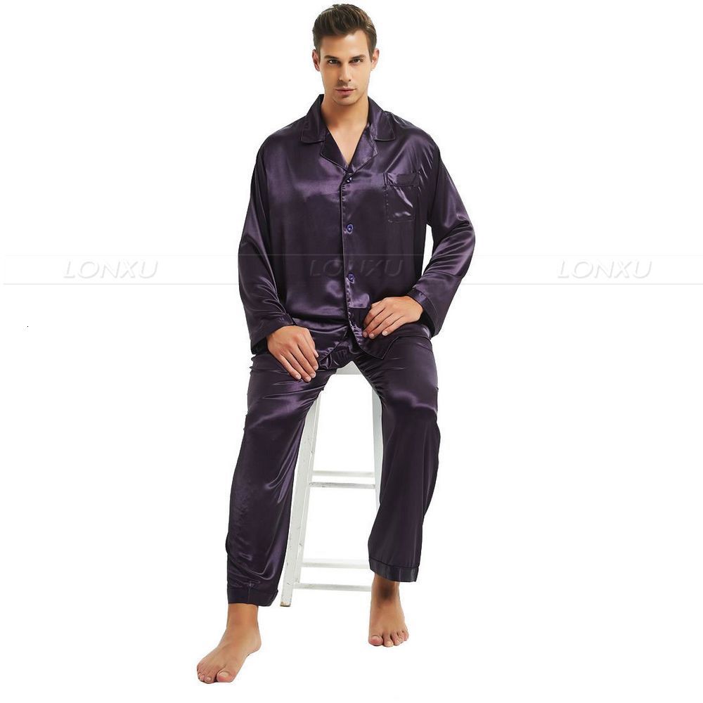 Men's Sleepwear Mens Silk Satin Pajamas Set Pyjamas Set Sleepwear Loungewear S~4XL 230317