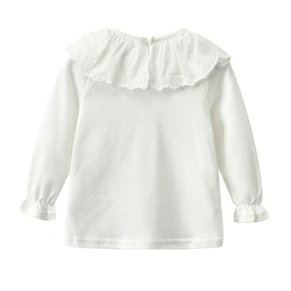Kids Shirts Tou Baby Girls Lace Shirts Toddler Long sleeve white solid-color shirts Infant lovely top little girl spring clothes 6m-3y6M-4Y 230317