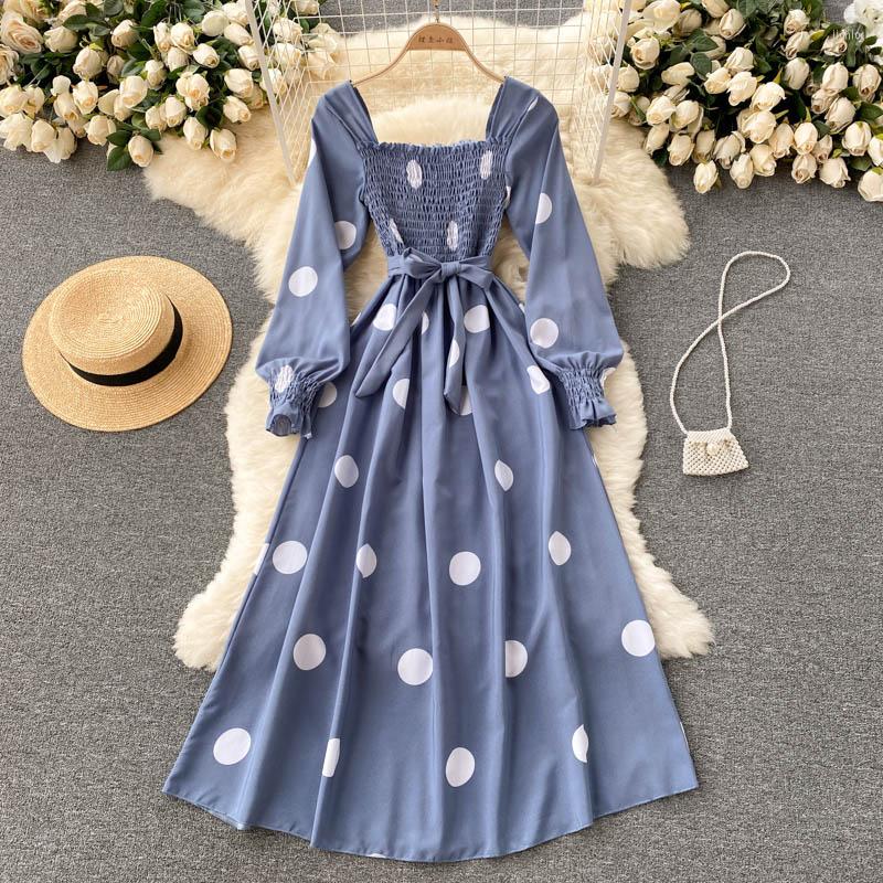 Casual Dresses Polka Dot Dress Women Clothing Elegant Vintage Autumn Square Neck Long Sleeve Shirred Midi With Belt, Blue
Casual Dresses Polka Dot Dress Women Clothing Elegant Vintage Autumn Square Neck Long Sleeve Shirred Midi With Belt, Blue