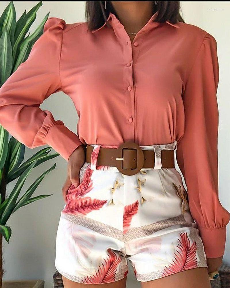 Women's Tracksuits Summer Women Leaf Print Button-down Blouse And Printing Shorts Sets 2023 Casual High Quality Matching, White
Women's Tracksuits Summer Women Leaf Print Button-down Blouse And Printing Shorts Sets 2023 Casual High Quality Matching, White