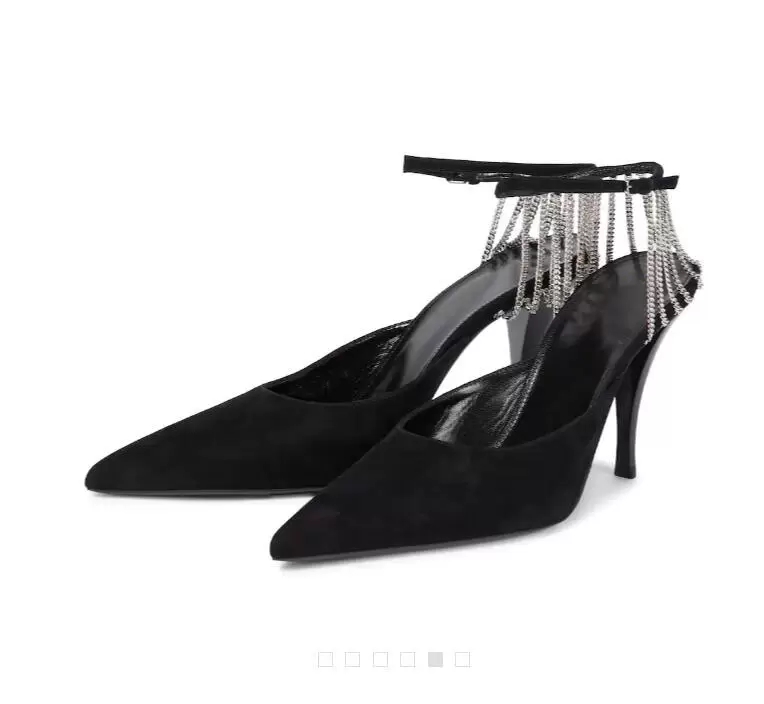 Elegant Vesper Sling Sandals Shoes For Women Chain-trimmed Suede Pointed Toe Brand Pumps Chain-embellished Ankle Straps Lady High Heels EU35-40
Elegant Vesper Sling Sandals Shoes For Women Chain-trimmed Suede Pointed Toe Brand Pumps Chain-embellished Ankle Straps Lady High Heels EU35-40