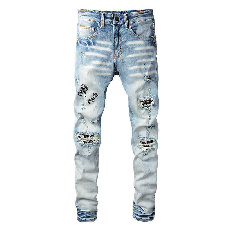Jeans Mens Am1r1 Trousers Pants Mirri Ripped Fashion Designer Brand New Men's White Embroidery Patch Elastic Slim Denim Hip Hop High L41P, Light blue
Jeans Mens Am1r1 Trousers Pants Mirri Ripped Fashion Designer Brand New Men's White Embroidery Patch Elastic Slim Denim Hip Hop High L41P, Light blue