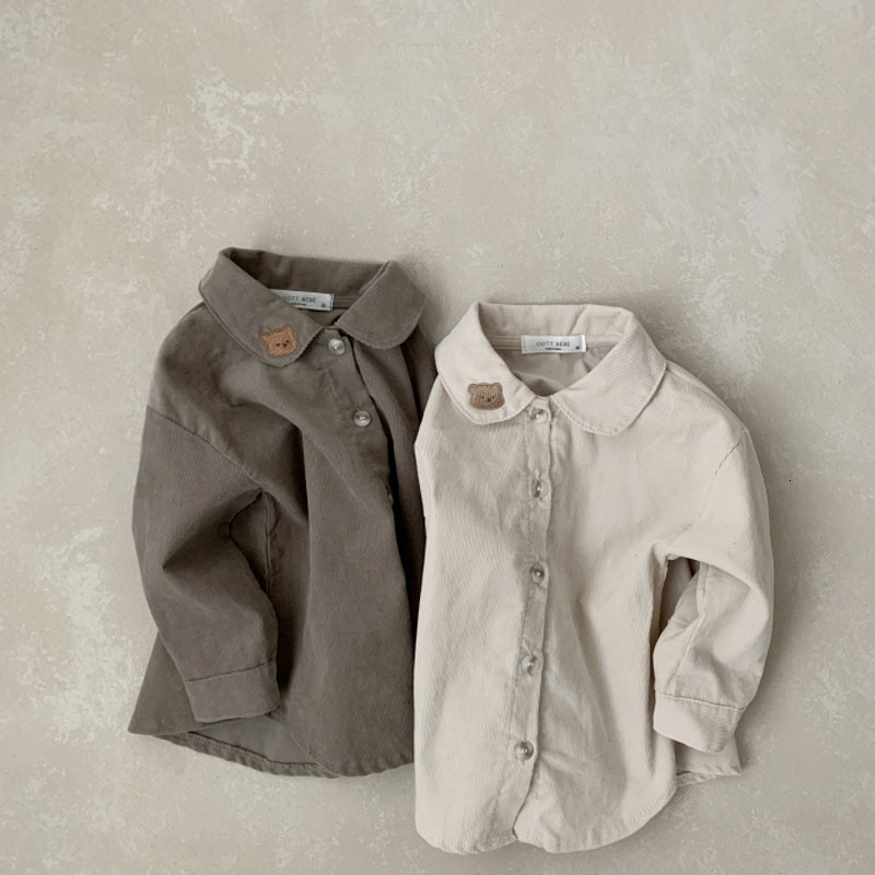 Kids Shirts Children Lapel Bear Embroidery Shirts Cotton Baby Boys Long Sleeve Tops Casual Girls Tee Infant Shirts Kids Clothes 230317