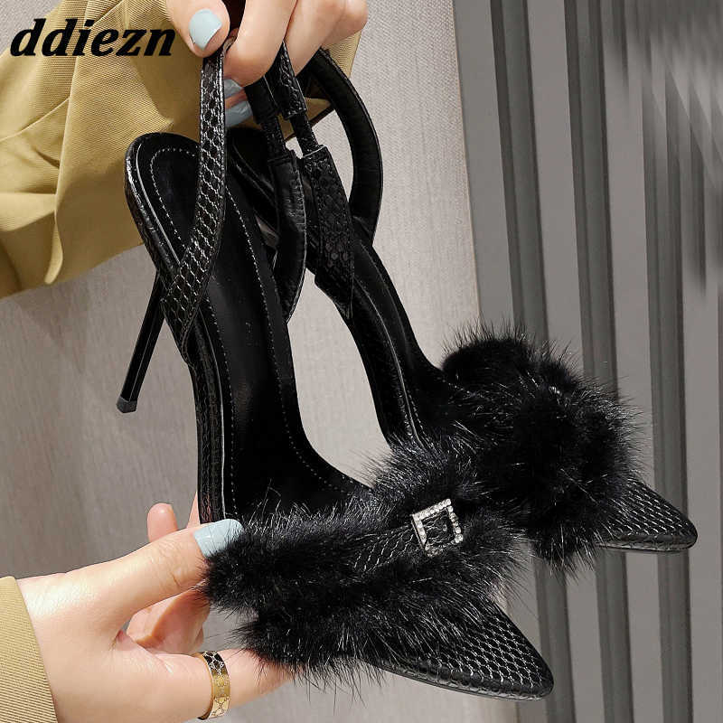 New 2023 Women Pumps Fur Shoes Fashion Buckle Party Ladies High Heels Sandals Pointed Toe Slingback Female Rhinestones Sandal 0316, Black
New 2023 Women Pumps Fur Shoes Fashion Buckle Party Ladies High Heels Sandals Pointed Toe Slingback Female Rhinestones Sandal 0316, Black