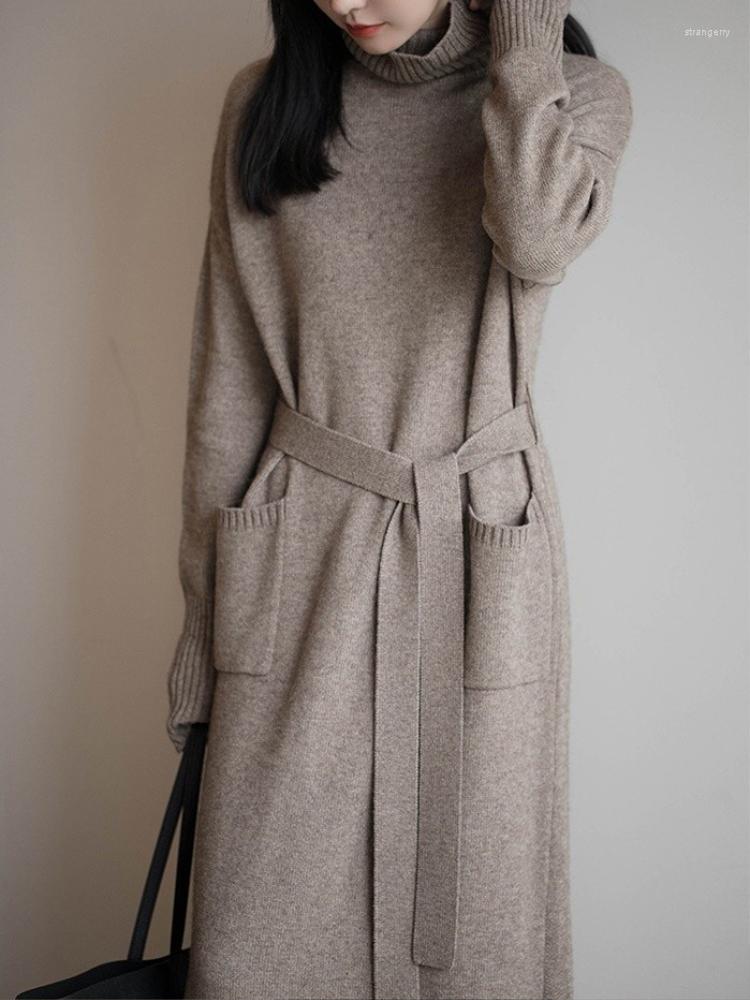 Casual Dresses Cashere Blend Belted Knit Long Sweater Dress For Overcoat Turtule-neck Pockets Straight Knitted Camel Red
Casual Dresses Cashere Blend Belted Knit Long Sweater Dress For Overcoat Turtule-neck Pockets Straight Knitted Camel Red