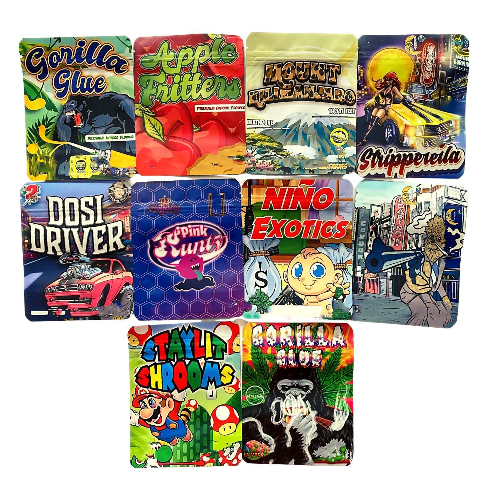 Packing Bags Packaging 10 Designs Glue Fritters Nino Exotics Staylit Shrooms Smell Proof Mylar Bag Jllsxg Drop Delivery Dh2By