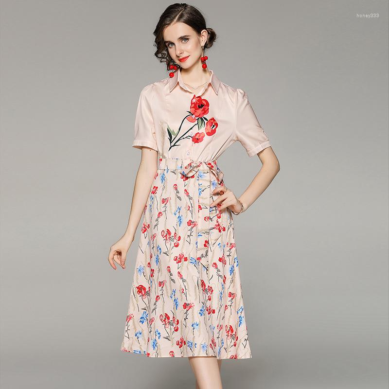 Casual Dresses Design Flower Printed Short Sleeve Shirt Pink Dress Summer Elegant Runway Rose Birthday Luxury Party Women
Casual Dresses Design Flower Printed Short Sleeve Shirt Pink Dress Summer Elegant Runway Rose Birthday Luxury Party Women