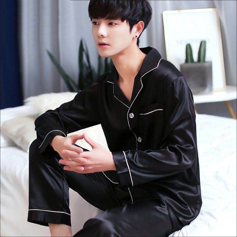 Men's Sleepwear Men's Stain Silk Pajama Set Men Silk Sleepwear Men Sexy Modern Style Soft Cozy Satin Nightgown Men Sets 230317
