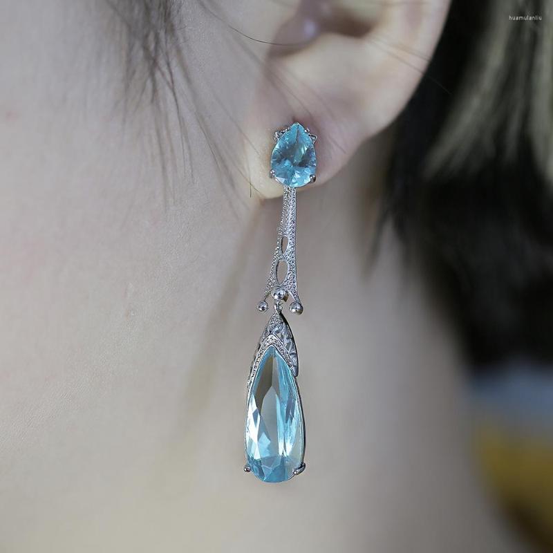 Dangle Earrings Delicate Drop Earring With Sky Blue Cubic Zircon For Women Long Stylish Fashion Jewelry Factory Selling
Dangle Earrings Delicate Drop Earring With Sky Blue Cubic Zircon For Women Long Stylish Fashion Jewelry Factory Selling