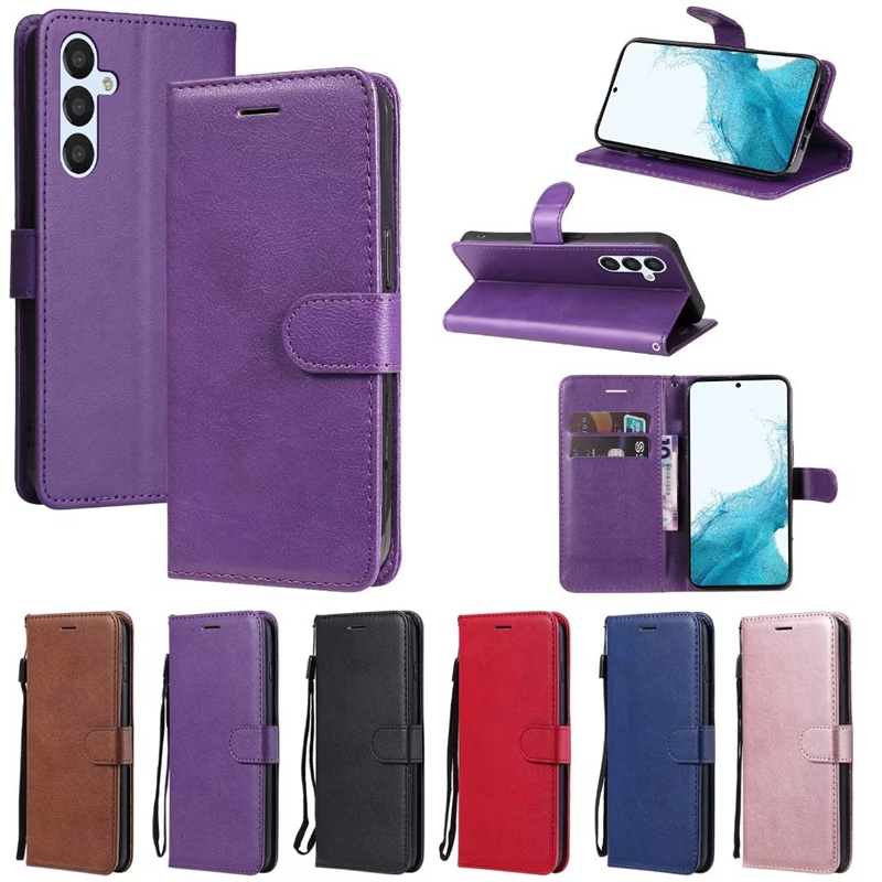 Plain PU Leather Wallet Cases For Samsung A34 A54 A24 5G A04E Motorola Moto G73 G13 G23 G53 E13 Flip Cover Credit ID Card Slot Business Mobile Phone P
