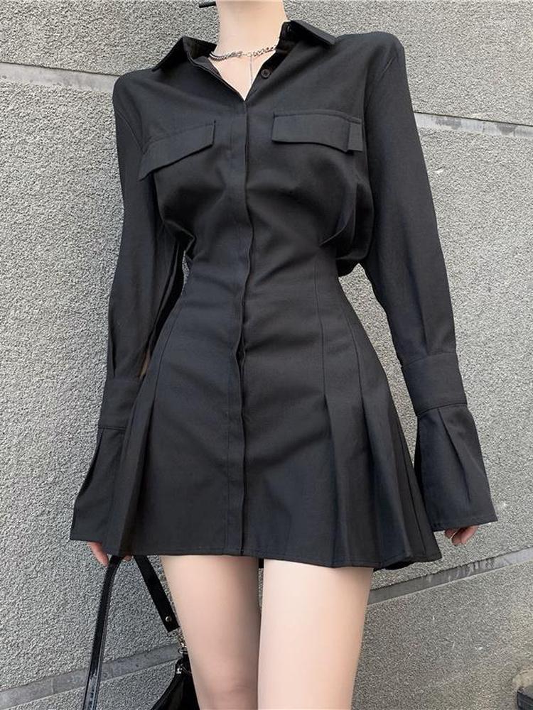 Casual Dresses QWEEK Korean Wrap Black Shirt Dress Women Harajuku Kpop Long Sleeve Mini Short 2023 Autumn Polo Collar Streetwear
Casual Dresses QWEEK Korean Wrap Black Shirt Dress Women Harajuku Kpop Long Sleeve Mini Short 2023 Autumn Polo Collar Streetwear