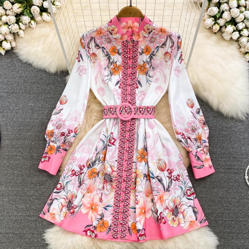 Casual Dresses Spring Summer 2023 Vintage Long Lantern Sleeve Stand Collar Single Breasted Print A-line Large Hem Dress With Belt DF486, Pink
Casual Dresses Spring Summer 2023 Vintage Long Lantern Sleeve Stand Collar Single Breasted Print A-line Large Hem Dress With Belt DF486, Pink