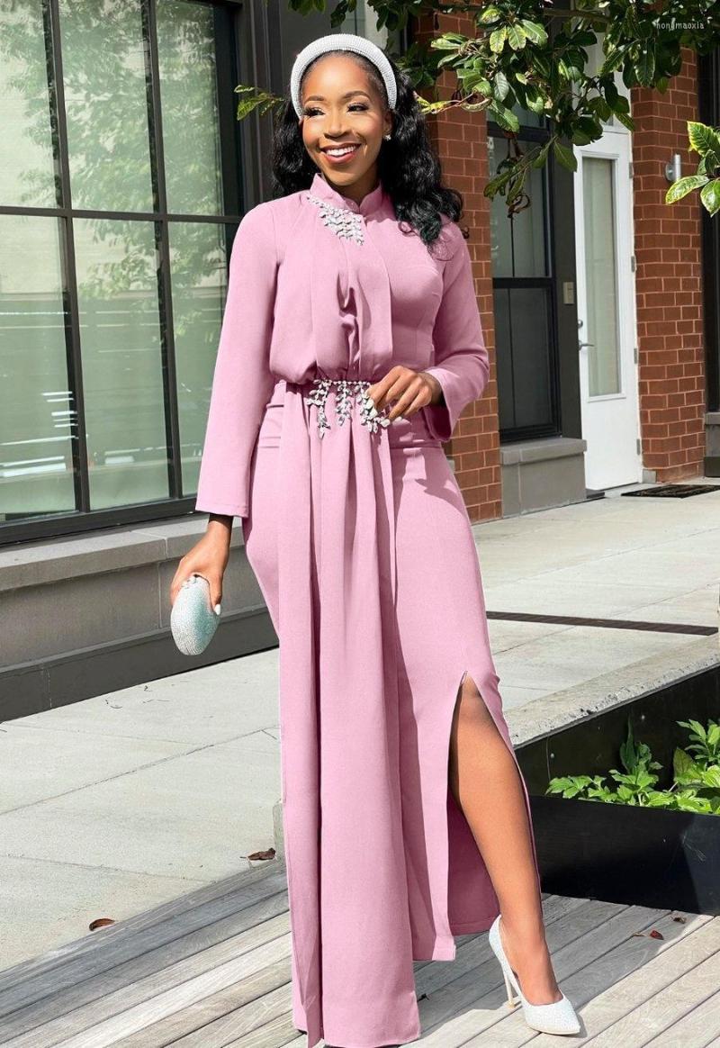 

Casual Dresses Women's Autumn Long Solid Round Neck Large Irregular Slit Sleeve Hip Dress Fashion Elegant Female Clothes, Pink