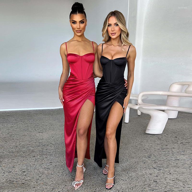 Casual Dresses Women Satin Ruched Side Split Sling Long Dress Elegant Low Cut Slim Wedding Guest Formal Party, Black
Casual Dresses Women Satin Ruched Side Split Sling Long Dress Elegant Low Cut Slim Wedding Guest Formal Party, Black