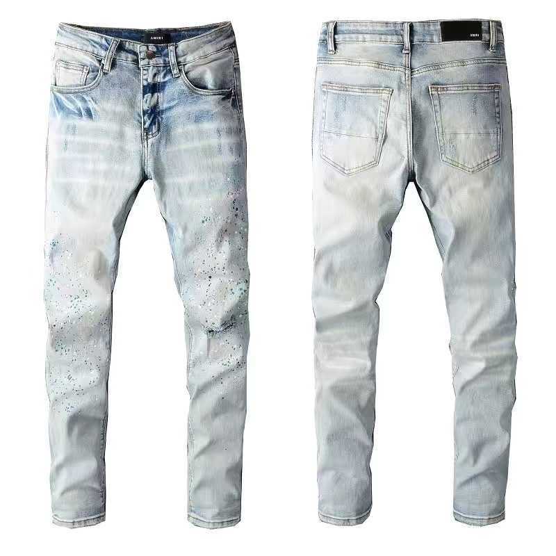 Jeans Mens Am1r1 Trousers Pants Mirri Ripped Fashion Designer Brand New Men's White Embroidery Patch Elastic Slim Denim Hip Hop High K9A9, 812
Jeans Mens Am1r1 Trousers Pants Mirri Ripped Fashion Designer Brand New Men's White Embroidery Patch Elastic Slim Denim Hip Hop High K9A9, 812