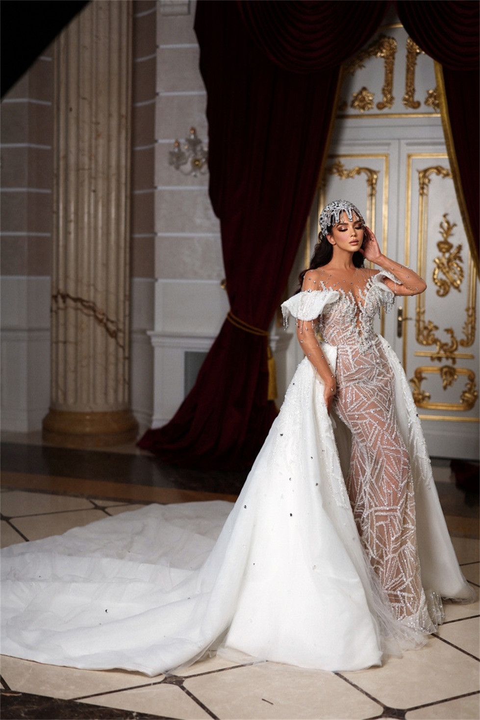 Sequined Lace Glitter Mermaid Wedding Dresses Elegant Illusion Bead Bridal Gowns Custom Made or Length Dress Vestido De Novia