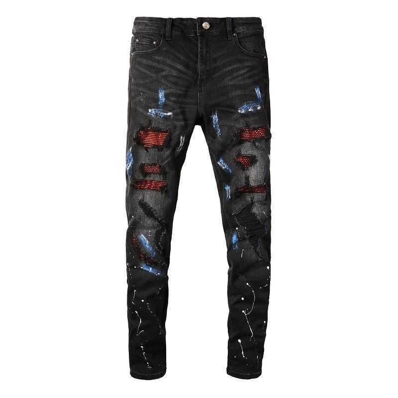 Jeans Mens Am1r1 Trousers Pants Mirri Ripped Fashion Designer Brand New Men's White Embroidery Patch Elastic Slim Denim Hip Hop High 8XJY, Black
Jeans Mens Am1r1 Trousers Pants Mirri Ripped Fashion Designer Brand New Men's White Embroidery Patch Elastic Slim Denim Hip Hop High 8XJY, Black