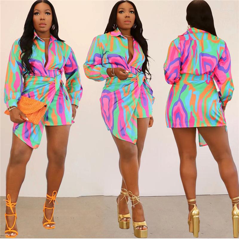 Casual Dresses Sexy Multicolor Tie-Up Wrap Shirt Dress For Women Turn-Down Collar Long Sleeve Irregular Party Club Mini Short Vestidos, Multi
Casual Dresses Sexy Multicolor Tie-Up Wrap Shirt Dress For Women Turn-Down Collar Long Sleeve Irregular Party Club Mini Short Vestidos, Multi