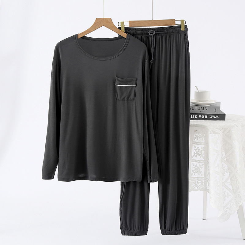 Men's Sleepwear L-4XL Men Casual Pajamas Set Round Neck Home Clothes Long Sleeved Trousers Suit Spring Autumn Male Sleepwear Loungewear Pijama 23