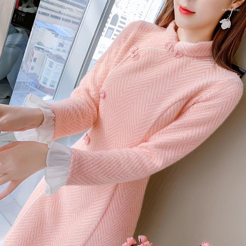 Casual Dresses Women Winter Style Pink Cheongsam Dress For Knitted Light Vestido De Mujer
Casual Dresses Women Winter Style Pink Cheongsam Dress For Knitted Light Vestido De Mujer