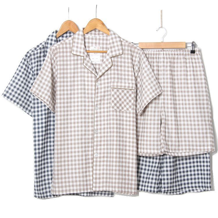 Men's Sleepwear Summer cotton double gauze pajamas men's short-sleeved shorts suit men's pajamas lattice large size home service pajamas suit 230317, Coffee plaid
Men's Sleepwear Summer cotton double gauze pajamas men's short-sleeved shorts suit men's pajamas lattice large size home service pajamas suit 230317, Coffee plaid