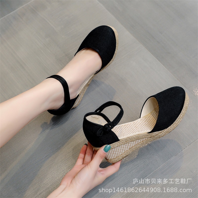 Sandals Women Sandals Casual Linen Clogs Wedge Sandials Summer Red Pink 6cm High Heel Platform Espadrilles Spring Shoes 230317