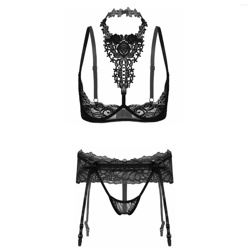 Bras Sets Women See-through Lace Bra Brassiere Underwired Unlined Halter Bare Breast Elastic Hollow Out Skirted Thongs Garters, Black
Bras Sets Women See-through Lace Bra Brassiere Underwired Unlined Halter Bare Breast Elastic Hollow Out Skirted Thongs Garters, Black