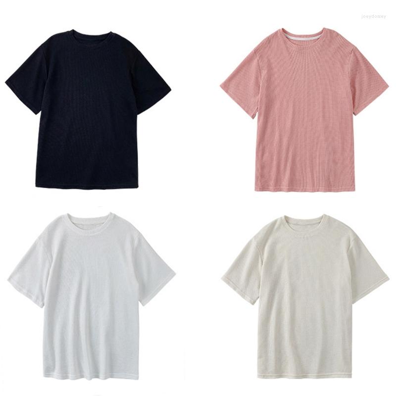

Women's T Shirts Women Short Sleeve Round Neck T-Shirt Waffle Knit Textured Simple Plain Solid Color Blouse Loose Pullover Tunic Tops, At