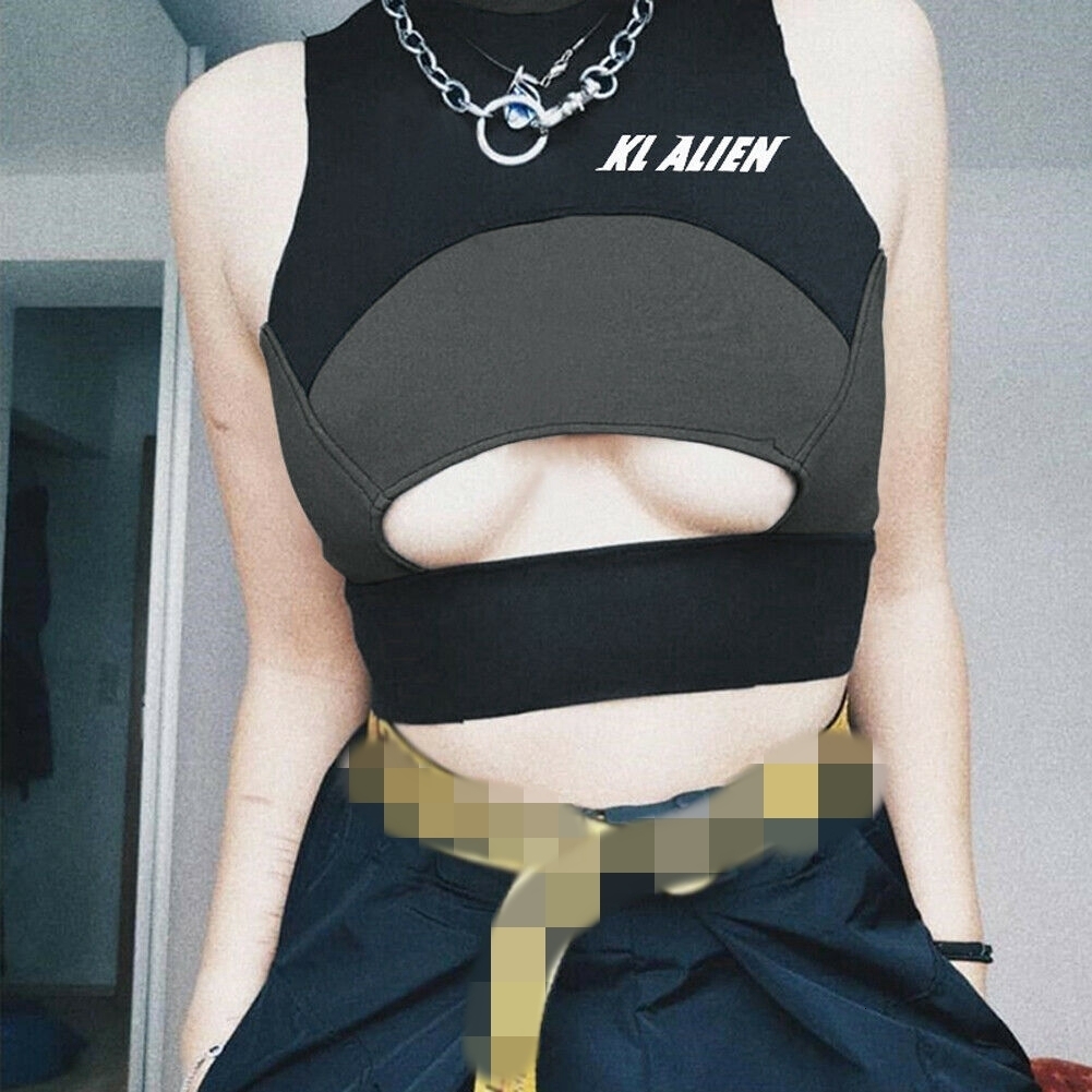 Women's Tanks Camis Lairauiy Summer Women Cool Hip Hop Jogger Sexy Club High neck Stretch Bandeau Front Hollow Hole Crop Top Sport Cami Vest Top 