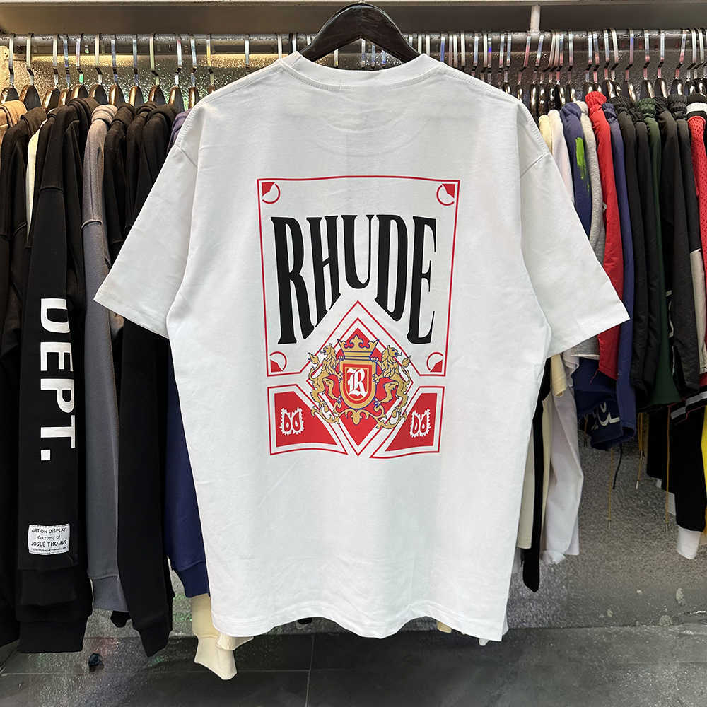 RHUDE Red card printing high-quality double yarn cotton short sleeved T-shirts for men and women, White
RHUDE Red card printing high-quality double yarn cotton short sleeved T-shirts for men and women, White