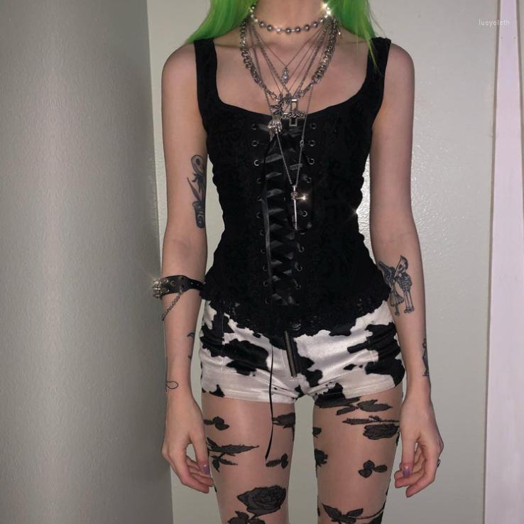 Women' Blouses Goth Dark Grunge Black Tank Tops Gothic Transparent Hollow Out Crisscross Bandage Top Summer Sexy Mesh Ruch Ruffle DA193
Women' Blouses Goth Dark Grunge Black Tank Tops Gothic Transparent Hollow Out Crisscross Bandage Top Summer Sexy Mesh Ruch Ruffle DA193