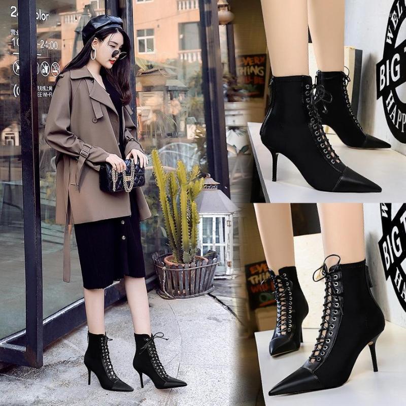 Dress Shoes Retro Fashion High Heels With Hollow Out Cross Strap Pointed A Pedicure Show Thin And Sexy Female Short Boots, Black
Dress Shoes Retro Fashion High Heels With Hollow Out Cross Strap Pointed A Pedicure Show Thin And Sexy Female Short Boots, Black