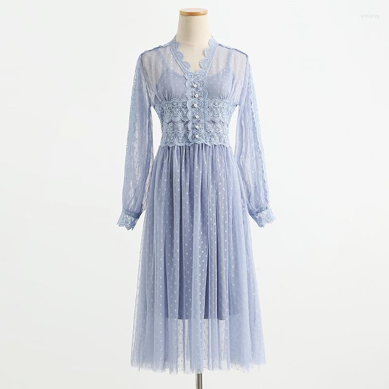 Casual Dresses Spring Autumn Lantern Sleeve V-neck Crochet Mesh Dress Women Sweet Hook Flower Hollow Pearls Gauze Dots Two Peices Sets, Black
Casual Dresses Spring Autumn Lantern Sleeve V-neck Crochet Mesh Dress Women Sweet Hook Flower Hollow Pearls Gauze Dots Two Peices Sets, Black