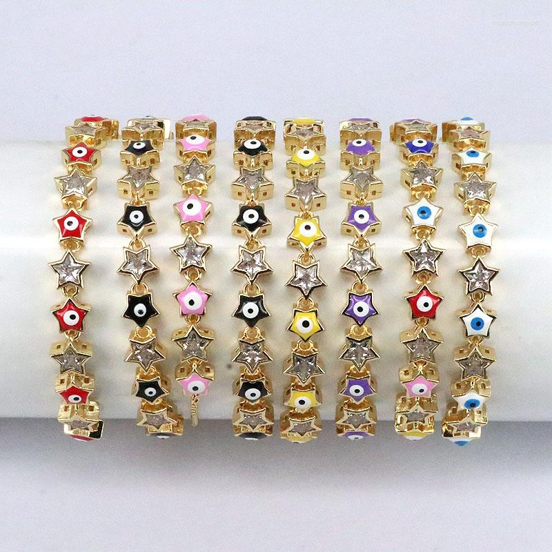 Charm Bracelets 6Pcs Gold Plated Turkish Eyes Enamel Multicolored Crystal Zircon CZ Micro Pave Star Link Chain For Women
Charm Bracelets 6Pcs Gold Plated Turkish Eyes Enamel Multicolored Crystal Zircon CZ Micro Pave Star Link Chain For Women