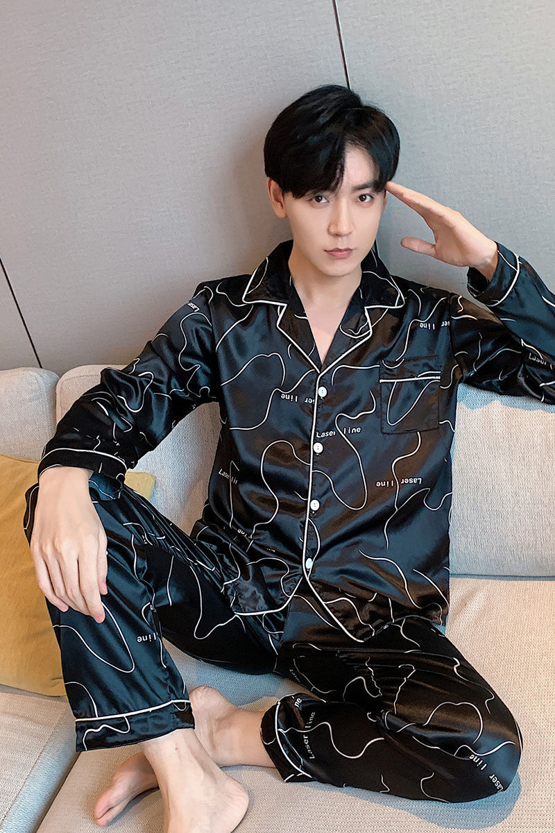 Men's Sleepwear Oversized 3XL 4XL 5XL Men's Comfortable Pajamas Long Sleeve Casual Home Matching Pajamas Silk Boys' Pajamas Set Casual 