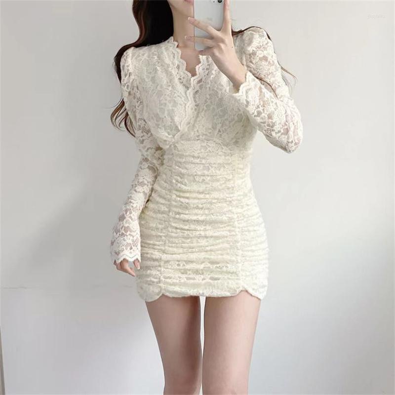 Casual Dresses Korean Lace Bodycon Dress Vintage V-Neck Bubble Sleeve Design Pleated Feminine Sexy Y2k Party Slim Mini Autumn P113, Beige
Casual Dresses Korean Lace Bodycon Dress Vintage V-Neck Bubble Sleeve Design Pleated Feminine Sexy Y2k Party Slim Mini Autumn P113, Beige