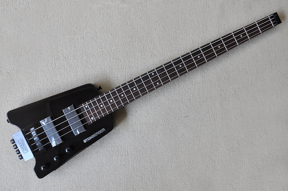 Factory Custom Headless 4 Strings Black Electric Bass Guitar Rosewood Fingerboard Black hardwares Offer Customized