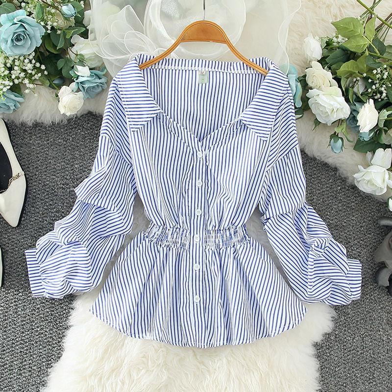 Women's Blouses 2023 Women Summer Elegant Striped Shirt Female Single Breasted Long Sleeve Casual Blouse Lady Loose Ruffles Tops H972, Black
Women's Blouses 2023 Women Summer Elegant Striped Shirt Female Single Breasted Long Sleeve Casual Blouse Lady Loose Ruffles Tops H972, Black