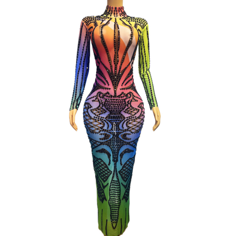 Fashion Colorful Floral Printing Runway Dresses Clubwear Rhinestones Long Dress Women Singer Model Stage Performance Celebrate Transparent Costume, Picture color
Fashion Colorful Floral Printing Runway Dresses Clubwear Rhinestones Long Dress Women Singer Model Stage Performance Celebrate Transparent Costume, Picture color