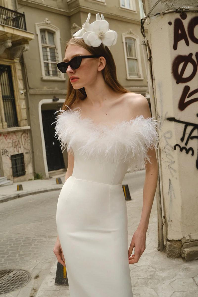 Casual Dresses Top Quality 2023 White Color Featherarpless Evening Dress Celebrate Nightclub Party, Beige