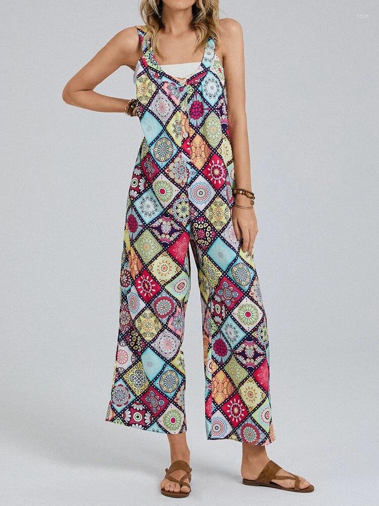 Women' Pants Women Cotton And Linen Printed Loose Jumpsuit Pattern Sleeveless U-Neck Large Size Casual, Blue
Women' Pants Women Cotton And Linen Printed Loose Jumpsuit Pattern Sleeveless U-Neck Large Size Casual, Blue
