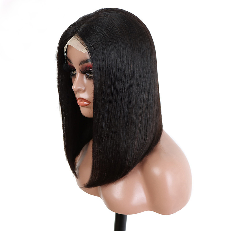 150% Density Indian Raw Virgin Human Hair Products HD 13*4 Lace Front Bob Wig Silky Straight 10-18inch Natural Color