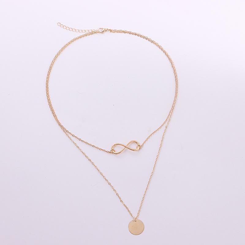 Pendant Necklaces States Jewelry Trend Of Geometric Figure Eight Wafer Female Contracted Double Fashionable Metal Sautoir Necklace