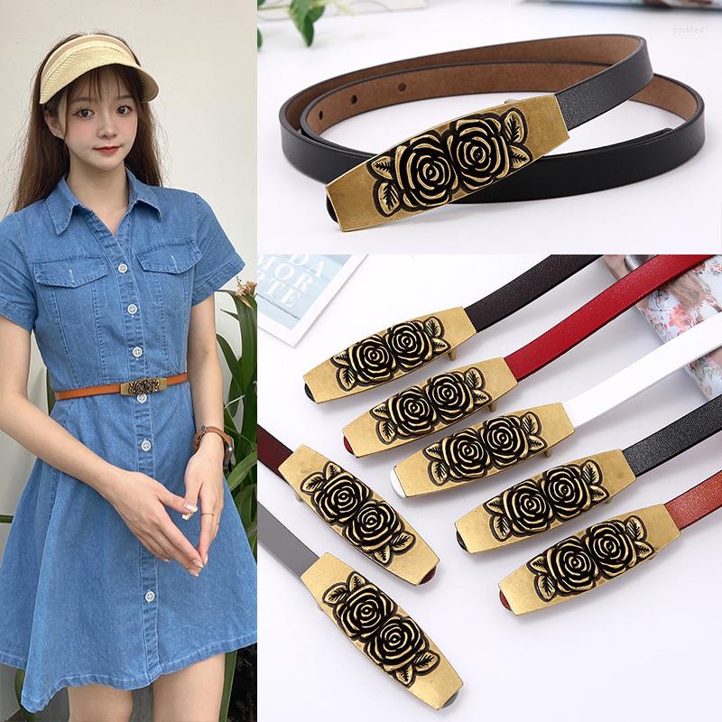 Belts Women's Leather Retro Belt Alloy Camellia Flower Buckle Fashion Ins Style Dress Decoration Luxury Thin, Black
Belts Women's Leather Retro Belt Alloy Camellia Flower Buckle Fashion Ins Style Dress Decoration Luxury Thin, Black