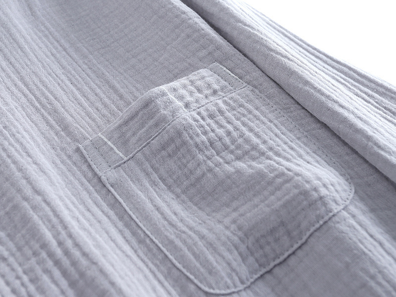 Men's Sleepwear spring and autumn men's 100% cotton crepe round neck plaid pajamas two-piece long-sleeved trousers plus size loungewear suit