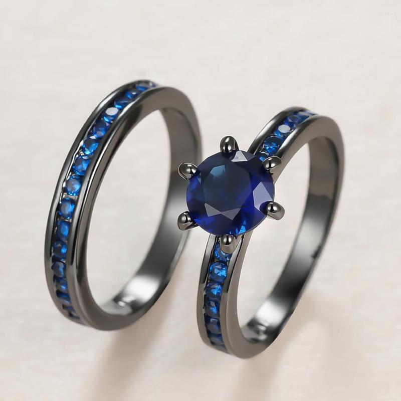 Wedding Rings Punk Female Blue Crystal Stone Ring Set Charm 14KT Black Gold For Women Dainty Bride Square Zircon Engagement
Wedding Rings Punk Female Blue Crystal Stone Ring Set Charm 14KT Black Gold For Women Dainty Bride Square Zircon Engagement