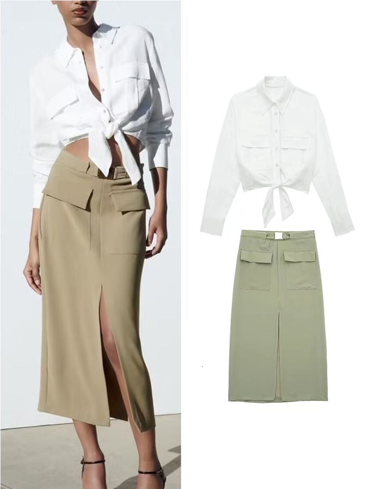 Two Piece Dress TRAF Fashion Women Solid Skirts Sets Summer Female Elegant Single Breasted Bow Shirts MidCalf ALine Skirts With Belt Sets 230316, Top
Two Piece Dress TRAF Fashion Women Solid Skirts Sets Summer Female Elegant Single Breasted Bow Shirts MidCalf ALine Skirts With Belt Sets 230316, Top
