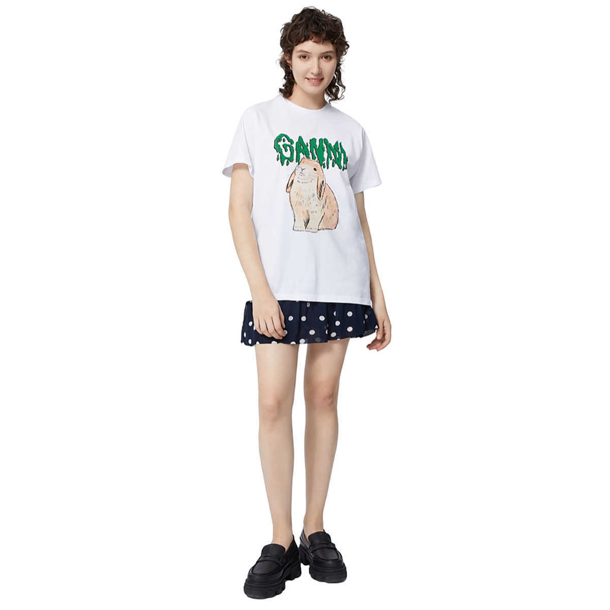 23ss Women Designer T shirt Classic White Rock Pattern Casual Round Neck Short Sleeve Tees for Women, White rabbit
23ss Women Designer T shirt Classic White Rock Pattern Casual Round Neck Short Sleeve Tees for Women, White rabbit