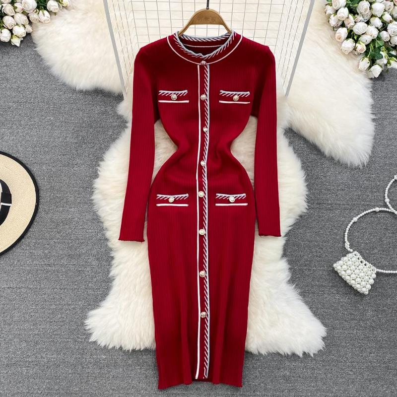 Casual Dresses Korean Fashion Knitting Midi Dress Woman O Neck Long Sleeve Colorblock Vintage Button Bodycon Female Drop, Black
Casual Dresses Korean Fashion Knitting Midi Dress Woman O Neck Long Sleeve Colorblock Vintage Button Bodycon Female Drop, Black