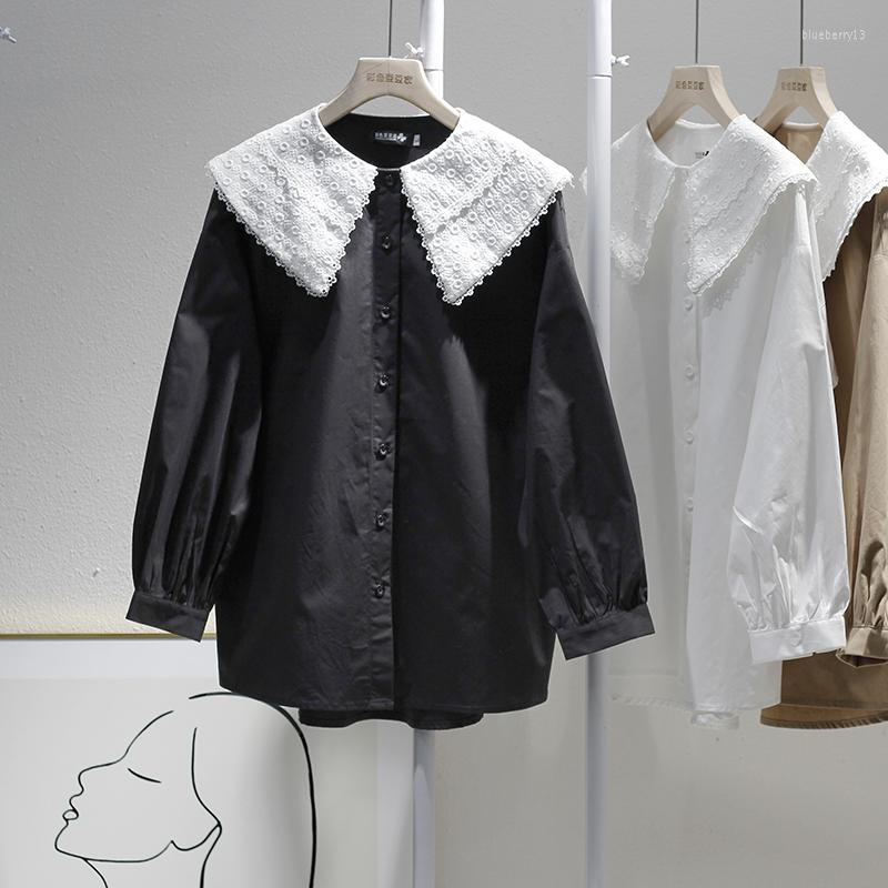 Women's Blouses Contrast Color Lace Turn-down Collar Blouse Women Single Breasted Long Sleeve Loose Shirts 2023 Spring All-match Elegant, White
Women's Blouses Contrast Color Lace Turn-down Collar Blouse Women Single Breasted Long Sleeve Loose Shirts 2023 Spring All-match Elegant, White